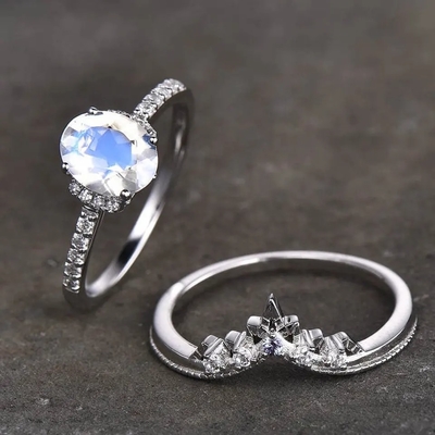 Van de Regenboogmoonstone van de glamour Hete Manier Natuurlijke Vrouwen 925 Sterling Silver Jewelry Ring