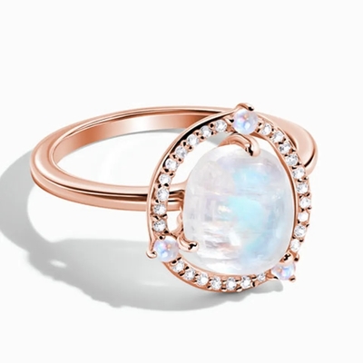 Stevige 925 van de de Stijlstrook van Sterling Silver 18K Goud Geplateerde Ring Vintage Moonstone Ring Best de Fabrieksjuwelen