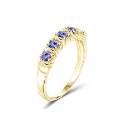 1/2 Carat T.G.W. Tanzanite 14kt Goud over Sterling Silver-5-steen Diamond Engagement Ring