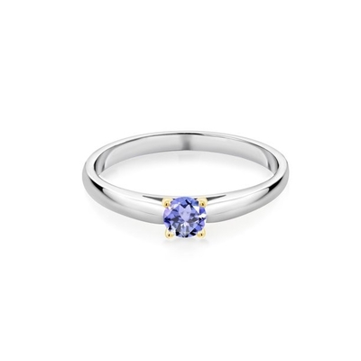 Gem Stone King 0,18 Ct Blauwe Tanzanite 925 Sterling Silver Ring met Gele Gouden de Riekenring van 10K