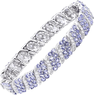 Finecraft 16 het Natuurlijke Tanzanite Witte Topaz Link Tennis Bracelet Sterling Zilver van Cttw