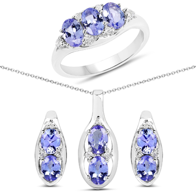 3,12 Karaat Echte Tanzanite en Witte Topaas 3 Stukhalsband 925 Sterling Silver