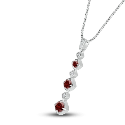 Natuurlijk Garnet Necklace 1/20 ct tw Diamanten met 925 Sterling Silver