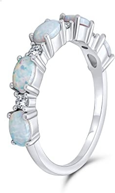 Dunne het Accent Stapelbare 1/2 Eeuwigheid Ovaal Blauw Roze Gecreeerd Opal Band Ring For Women van CZ