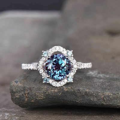 925 Sterling Silver Synthetic Alexandrite Stone Juwelen, 8MM Laboratorium Gecreeerde Alexandrite Ringen