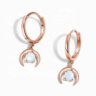 Rose Gold Plated 925 Juwelen van de de Nageloorring van Sterling Silver Rainbow Moonstone Earrings de Baguette gesneden Natuurlijke Moonstone