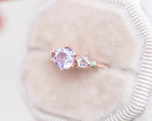 Natuurlijke Ring van het Lavendelkwarts, 925 Sterling Silver Rose Gold Plated Vijf Steenring