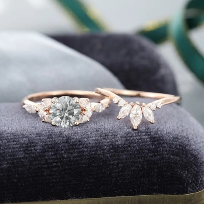 925 de Zilveren Ring van Juwelenmoissanite Ring Rose Gold Gray Moissanite Engagement Ring Set Marquise Cut Bridal
