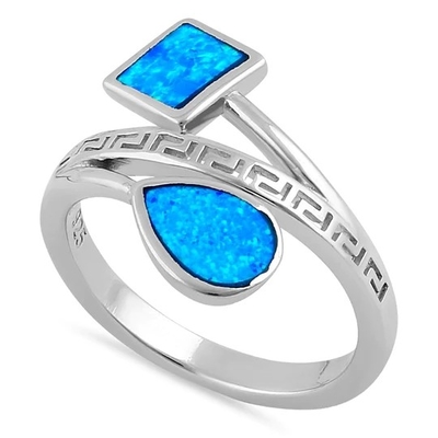Sterling Sliver 925 het Oude Griekse Ontwerp Blauw Opal Ring For Women van de Meander Zeer belangrijke Moderne Golf