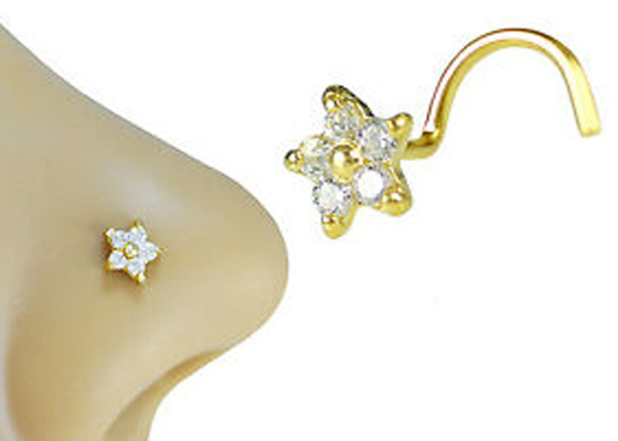 Bloemvorm 18k Gouden Diamond Nose Stud With 1.5mm 0.07ct 4 Stukken Echte Diamanten