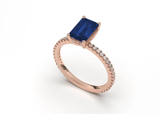Blauwe Sapphire Real Diamond Jewellery Ring Emerald Cut 8×6mm Grootte