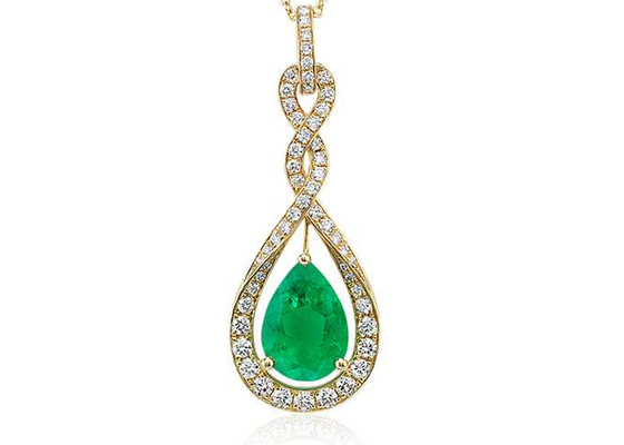 De Gouden Halsbanden van de perenbesnoeiing 14K met Natuurlijk Groen Emerald Tiny Diamond 6×8MM grootte