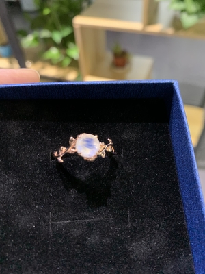 14K Rose Gold Moonstone Wedding Rings-de Ronde Besnoeiing van de Bladbloem