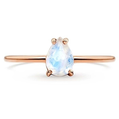 De peer sneed Sierlijke Moonstone-Ring, 14K Rose Gold Simple Moonstone Ring