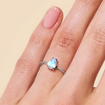 De peer sneed Sierlijke Moonstone-Ring, 14K Rose Gold Simple Moonstone Ring