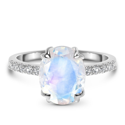 14K het witgoudovaal sneed Moonstone-de Ringen van de Verjaardagsring with CZ van Overeenkomstenvrouwen