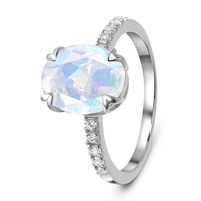 14K het witgoudovaal sneed Moonstone-de Ringen van de Verjaardagsring with CZ van Overeenkomstenvrouwen