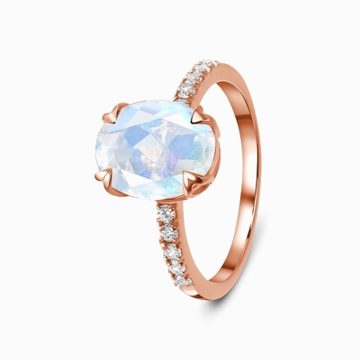 14K het witgoudovaal sneed Moonstone-de Ringen van de Verjaardagsring with CZ van Overeenkomstenvrouwen