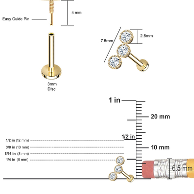 Paste de Milgrain Drievoudige Vatting het Vlakke Achtergoud van Nagel Natuurlijke Diamond Piercing Jewelry 14K in