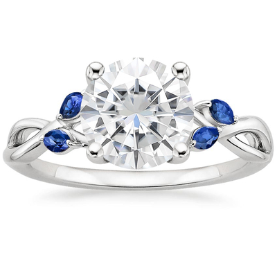 Marquise Cut Blue Moissanite Wedding-Rings18k Witgoud met Laboratorium Gekweekte Diamant