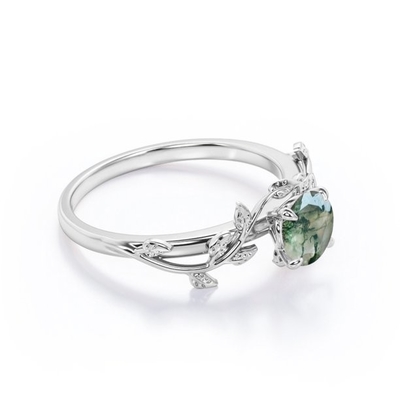 De aard inspireerde Natuurlijk Groen Moss Agate Solitaire Engagement Ring Forest Ring