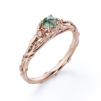 De bloemenvattingsronde sneed Natuurlijke Transparante Moss Green Agate-Verlovingsring