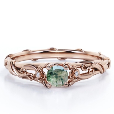 De bloemenvattingsronde sneed Natuurlijke Transparante Moss Green Agate-Verlovingsring