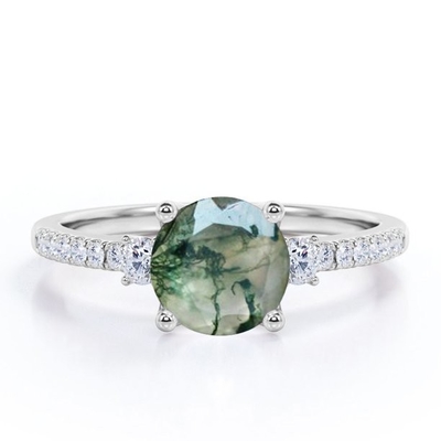 925 Sterling Silver Round Cut de 7 HEREN Moss Agate Ring Personalized Promise Ring Abstract Ring voor Vrouwen