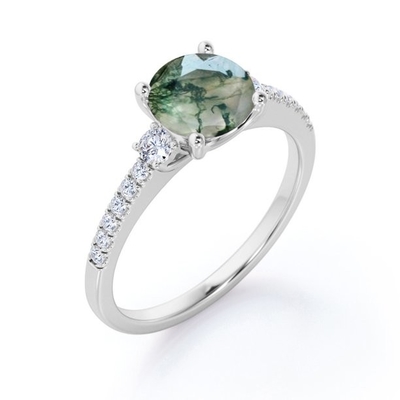 925 Sterling Silver Round Cut de 7 HEREN Moss Agate Ring Personalized Promise Ring Abstract Ring voor Vrouwen