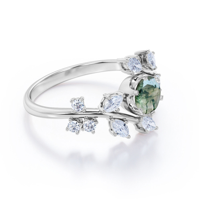 Filigraanchevrontiara 0,6 karaat Ronde Besnoeiing Moss Green Agate en Diamond Wedding Ring Set in Rose Gold