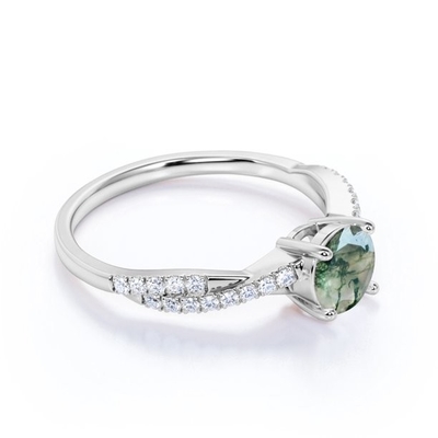 Filigraanchevrontiara 0,6 karaat Ronde Besnoeiing Moss Green Agate en Diamond Wedding Ring Set in Rose Gold