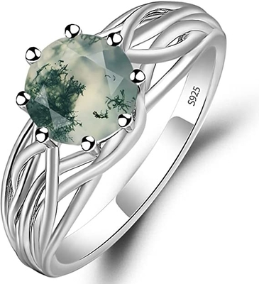 Natuurlijke Moss Agate Flower Shape Marquise-Bloesem Diamond Wedding Cluster Ring