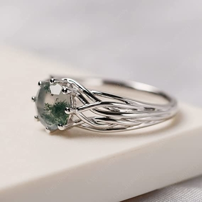 925 Sterling Silver Round Cut de 7 HEREN Moss Agate Ring Personalized Promise Ring Abstract Ring voor Vrouwen