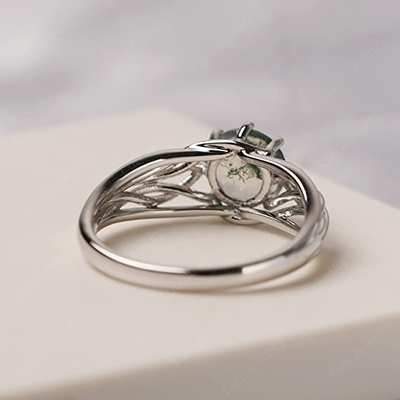 925 Sterling Silver Round Cut de 7 HEREN Moss Agate Ring Personalized Promise Ring Abstract Ring voor Vrouwen