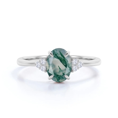 Hexagon Moss Agate Ring met Diamanten als de Vrouwenring van de Giftovereenkomst