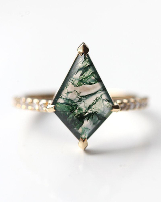 Hexagon Moss Agate Ring met Diamanten als de Vrouwenring van de Giftovereenkomst