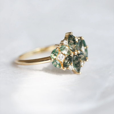 De Steen Natuurlijk Moss Agate Engagement Ring Vintage Art Deco Gift Love van de vliegervorm