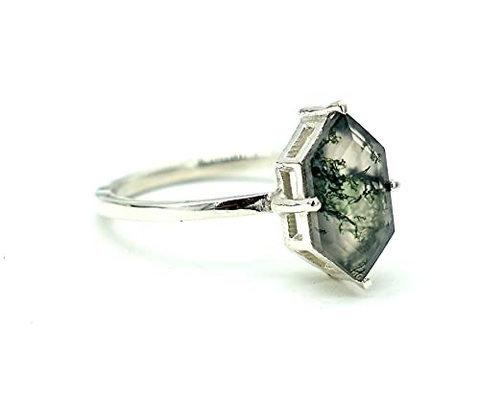 Hexagon Moss Agate Ring met Diamanten als de Vrouwenring van de Giftovereenkomst