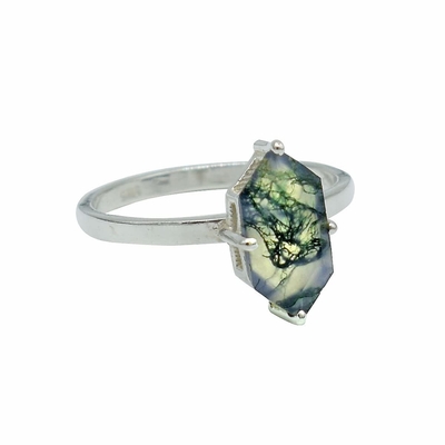 Hexagon Moss Agate Ring met Diamanten als de Vrouwenring van de Giftovereenkomst
