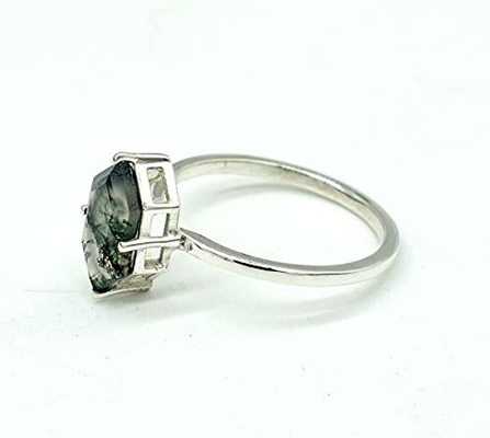Hexagon Moss Agate Ring met Diamanten als de Vrouwenring van de Giftovereenkomst