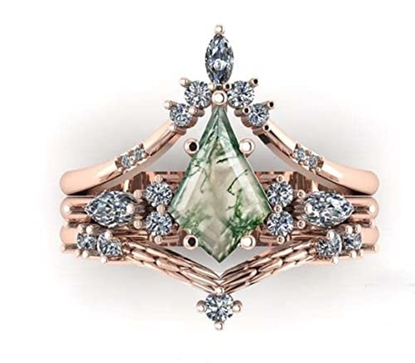 De Giften van de Schoonheidskerstmis van de gem voor Haar Ring van de Vorm Natuurlijke Moss Agate There Stone Engagement van 0.63CT Vierkante in 925 Sterling