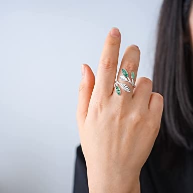 925 van het Bladringen van Sterling Silver Marquise Shape Jade Aventurine Open Unieke Giften van Olive Leaf Rings Handmade Jewelry voor Wo