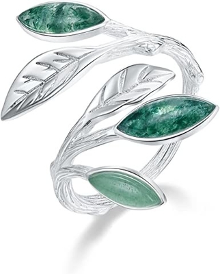 925 van het Bladringen van Sterling Silver Marquise Shape Jade Aventurine Open Unieke Giften van Olive Leaf Rings Handmade Jewelry voor Wo