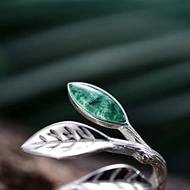 925 van het Bladringen van Sterling Silver Marquise Shape Jade Aventurine Open Unieke Giften van Olive Leaf Rings Handmade Jewelry voor Wo