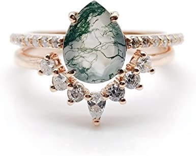 Moss Agate Emerald Ring Set, de Trouwring van de de Giftbelofte van Verjaardagsjuwelen