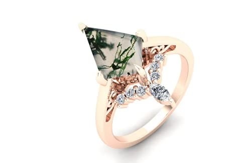 De Steen Natuurlijk Moss Agate Engagement Ring Vintage Art Deco Gift Love van de vliegervorm
