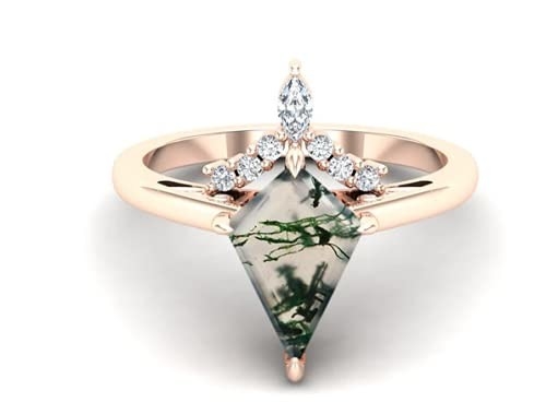 De Steen Natuurlijk Moss Agate Engagement Ring Vintage Art Deco Gift Love van de vliegervorm