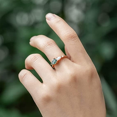 Groen Echt Moss Agate Ring, Ring van Halfedelsteen de Mooie Vrouwen