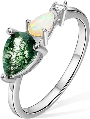 De zeshoek sneed Natuurlijk Moss Agate Vintage Unique Moissanite Bruids Ring For Art Deco