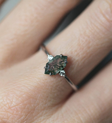 Groen Echt Moss Agate Ring, Ring van Halfedelsteen de Mooie Vrouwen